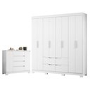 Ver imagem 1 de Guarda Roupa Casal Doble 8 Portas de Bater com Cômoda e Sapateira 4 Gavetas MDP Branco Flex