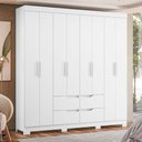 Ver imagem 4 de Guarda Roupa Casal Doble 8 Portas de Bater com Cômoda e Sapateira 4 Gavetas MDP Branco Flex