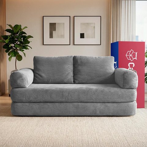 Sofá Cama Smartbox 1,88m Airpress Xpandtech D33 Tecido Velourê Cinza Claro Cama Inbox