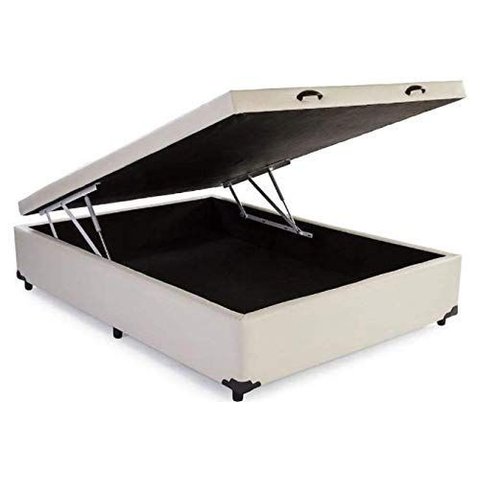 Cama Box Baú Casal em Corino Bege com Pistão a Gás - 138x188
