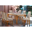 Ver imagem 1 de Conjunto: Mesa de Cozinha Londrina C/ Tampo Madeirado C/ Vidro Canto Reto 180x90cm e 6 Cadeiras