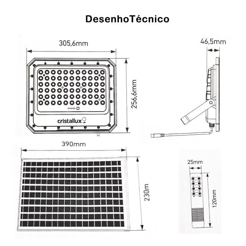 Refletor Led com Placa Solar 200w 6500k 2100lm Ip65-cristallux - 2
