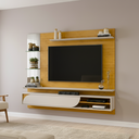 Ver imagem 5 de Painel para TV até 60 Polegadas 180CMX152,7cm 1 Porta Basculante Curva e Espelho com 2 Prateleiras Vidro Ravi Marrom