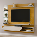 Ver imagem 1 de Painel para TV até 60 Polegadas 180CMX152,7cm 1 Porta Basculante Curva e Espelho com 2 Prateleiras Vidro Ravi Marrom