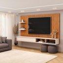 Ver imagem 2 de Painel para TV até 60 Polegadas MDF 179CMX108CM Frisado Decorativo com Nicho 1 Porta Deslizante Friz Marrom