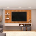 Ver imagem 1 de Painel para TV até 60 Polegadas MDF 179CMX108CM Frisado Decorativo com Nicho 1 Porta Deslizante Friz Marrom
