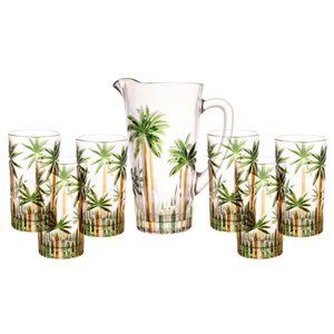 Jarra com 6 Copos Wolff Palm Tree Handpaint de Cristal