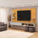 Ver imagem 2 de Painel para TV até 60 Polegadas MDF 179CMX108CM Frisado Decorativo com Nicho 1 Porta Deslizante Friz Marrom