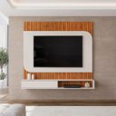Ver imagem 1 de Painel para TV até 65 Polegadas MDF 150,5CMX139CM 1 Porta Deslizante Frisado Decorativo Tom Marrom