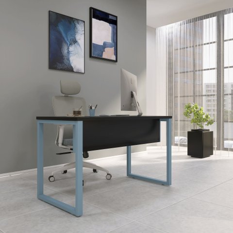 Mesa Madeira M134/60P25TUB 150cm Industrial Preto e Azul Dali