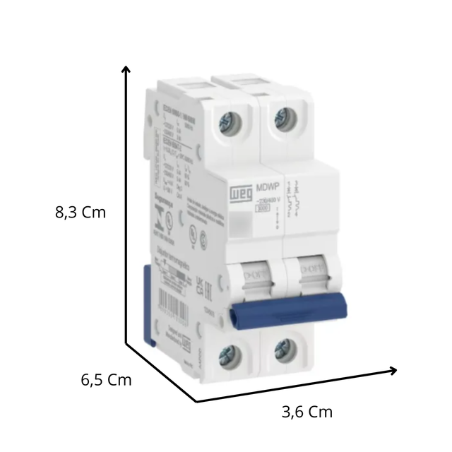 Minidisjuntor Bipolar 32a Mdwp-c32-2 Curva C 15265726 Weg - 5