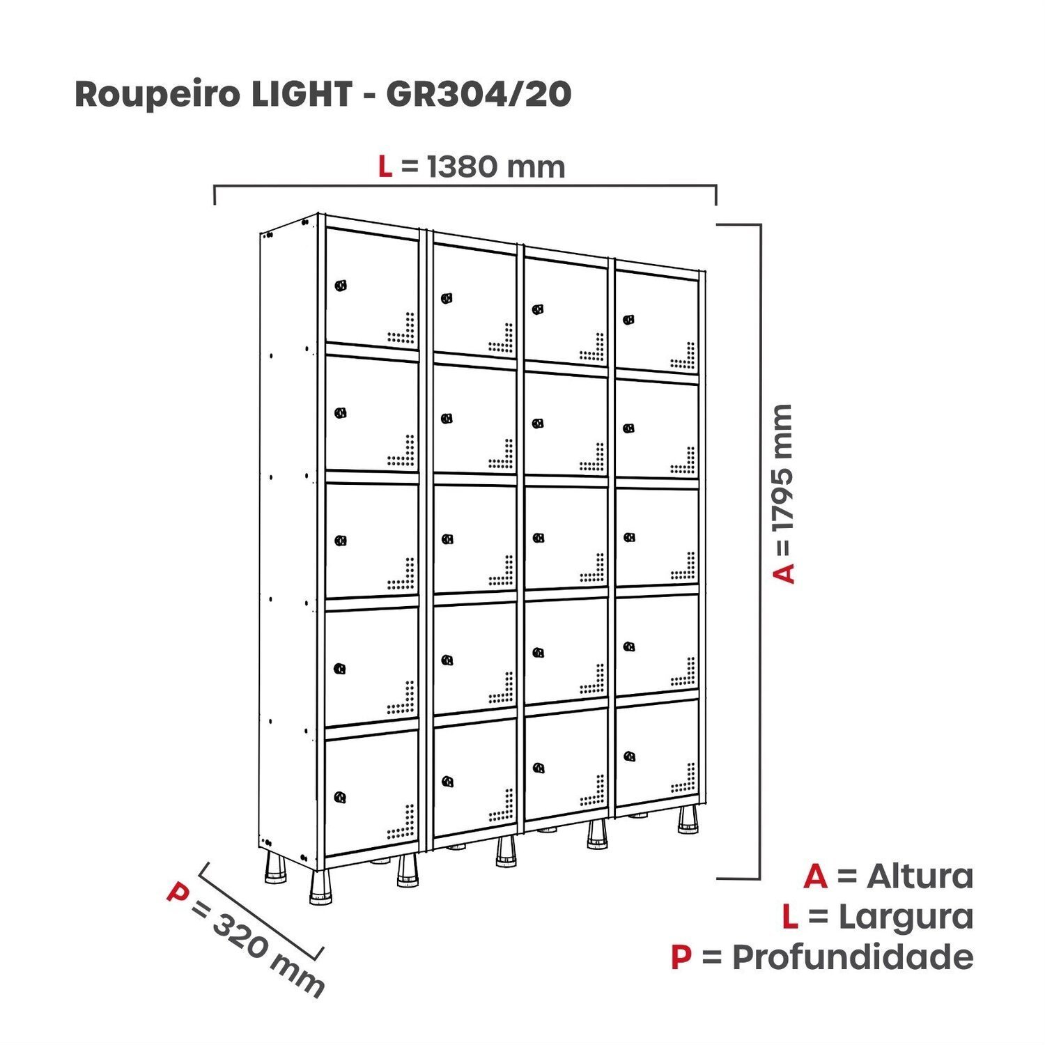 Roupeiro Aço Light 4v 20 Portas Gr304/20 - 5