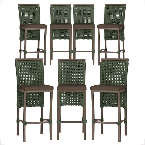 7 Banqueta em Alumínio Roma Marrom Corda Náutica Tecido 9