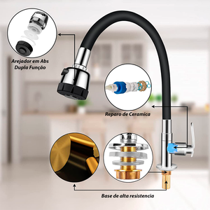 Torneira Modo Spray Metal Cromado Flexível Cozinha Bancada, Mesa Fc-05