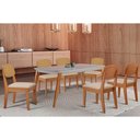 Ver imagem 1 de Sala Jantar Mesa Havana Tampo C/ Vidro Curvo 180cm+6 Cadeiras Havana Naturale/off White - Linho Bege