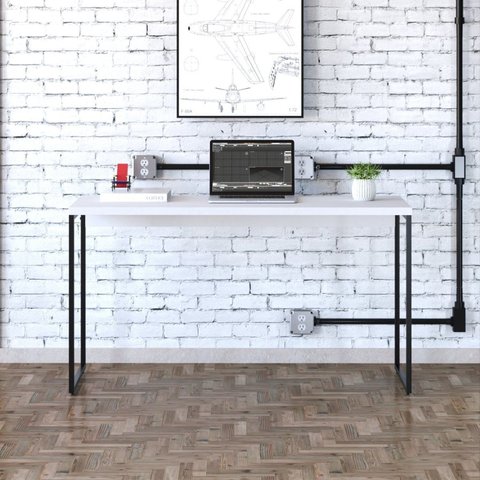 Escrivaninha Mesa Escritório Estilo Dynamica 135cm Industrial Yescasa Branco Chess e Preto