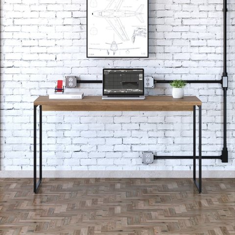 Escrivaninha Mesa Escritório Estilo Dynamica 135cm Industrial Yescasa Lamina Mel e Preto Marrom