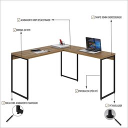 Escrivaninha Mesa Escritório L Estilo Industrial 135x140cm Dynamica Yescasa - 5