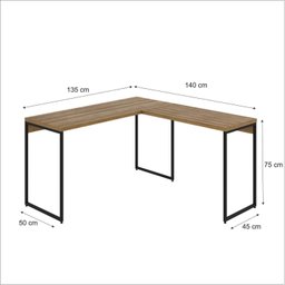 Escrivaninha Mesa Escritório L Estilo Dynamica 140cm Industrial Yescasa Lamina Mel e Preto Marrom - 3 Escrivaninha Mesa Escritório L Estilo Dynamica 140cm Industrial Yescasa Lamina Mel e Preto Marrom - 3