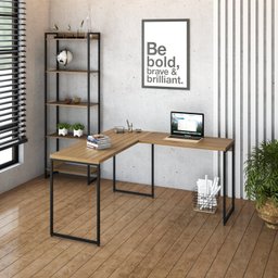 Escrivaninha Mesa Escritório L Estilo Dynamica 140cm Industrial Yescasa Lamina Mel e Preto Marrom - 8 Escrivaninha Mesa Escritório L Estilo Dynamica 140cm Industrial Yescasa Lamina Mel e Preto Marrom - 8