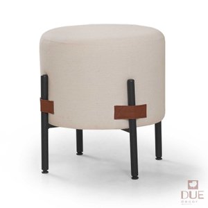 Pufe Estilo Industrial Redondo Pés Metal Londres - Linho Cru