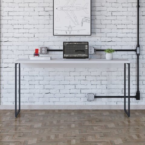 Escrivaninha Mesa Escritório Estilo Dynamica 150cm Industrial Yescasa Branco Chess e Preto