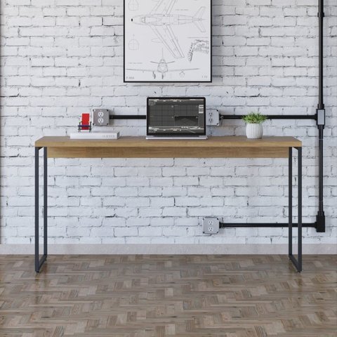 Escrivaninha Mesa Escritório Estilo Dynamica 150cm Industrial Yescasa Lamina Mel e Preto Marrom