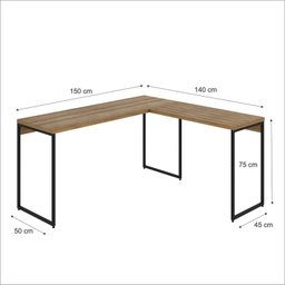 Escrivaninha Mesa Escritório L Estilo Dynamica 140cm Industrial Yescasa Lamina Mel e Preto Marrom - 3 Escrivaninha Mesa Escritório L Estilo Dynamica 140cm Industrial Yescasa Lamina Mel e Preto Marrom - 3