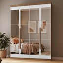 Ver imagem 1 de Guarda-Roupa Solteiro 4 Portas Batentes com Espelhos Rustic/Branco/Rustic Netuno Madesa