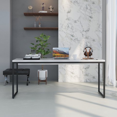Escrivaninha Mesa Escritório Diretor Estilo Dynamica 60cm Industrial Yescasa Branco Chess e Preto