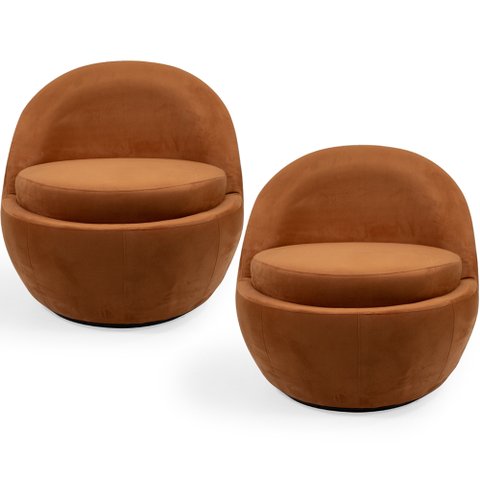 Kit 02 Poltronas Decorativa Giratória Sala de Estar Yumi C06 Veludo Terracota C-262 - Lyam