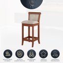 Ver imagem 4 de Kit 3 Banquetas Média Estofada Encosto Mônaco 36x90Cm Bancada Madeira Maciça Linho Bege M58 - RMI