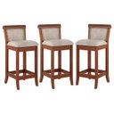 Ver imagem 1 de Kit 3 Banquetas Média Estofada Encosto Mônaco 36x90Cm Bancada Madeira Maciça Linho Bege M58 - RMI