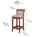 Ver imagem 3 de Kit 3 Banquetas Média Estofada Encosto Mônaco 36x90Cm Bancada Madeira Maciça Linho Bege M58 - RMI