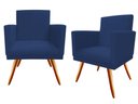 Ver imagem 1 de Kit 2 Poltronas Decorativa Bia Suede Azul Marinho Pés Madeira Ms Decor