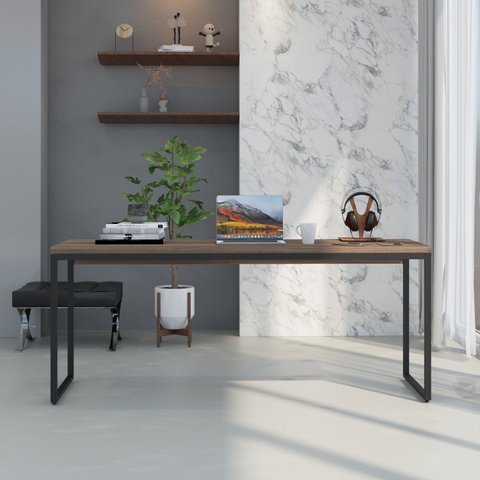 Escrivaninha Mesa Escritório Diretor Estilo Dynamica 60cm Industrial Yescasa Nogal e Preto Marrom