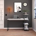Ver imagem 1 de Escrivaninha Mesa Escritório com Estante Alta Estilo com Dynamica 03 Prateleiras 64cm Industrial Yescasa Branco Chess e Preto