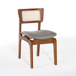 Cadeira de Jantar Portugal Madeira Imbuia com Encosto Tela Rattan Linho Cinza L55 - 1