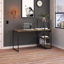 Ver imagem 7 de Escrivaninha Mesa Escritório com Estante Alta Estilo com Dynamica 03 Prateleiras 64cm Industrial Yescasa Carvalho Dark Marrom/Preta