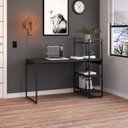 Ver imagem 7 de Escrivaninha Mesa Escritório com Estante Alta Estilo com Dynamica 03 Prateleiras 64cm Industrial Yescasa Preto Onix