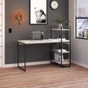 Ver imagem 7 de Escrivaninha Mesa Escritório com Estante Alta Estilo com Dynamica 03 Prateleiras 64cm Industrial Yescasa Snow E Est,Preta