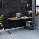 Ver imagem 7 de Escrivaninha Mesa Escritório com Estante Alta Estilo com Dynamica 04 Prateleiras 64cm Industrial Yescasa Carvalho Dark E Est,Preta