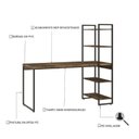Ver imagem 5 de Escrivaninha Mesa Escritório com Estante Alta Estilo com Dynamica 04 Prateleiras 64cm Industrial Yescasa Carvalho Dark Marrom/Preta