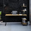 Ver imagem 1 de Escrivaninha Mesa Escritório com Estante Alta Estilo com Dynamica 04 Prateleiras 64cm Industrial Yescasa Mel Marrom/Preta
