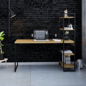 Escrivaninha Mesa Escritório com Estante Alta Estilo Industrial 150cm com 04 Prateleiras Dynamica Yescasa