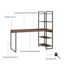 Ver imagem 5 de Escrivaninha Mesa Escritório com Estante Alta Estilo com Dynamica 04 Prateleiras 64cm Industrial Yescasa Nogal Marrom/Preta