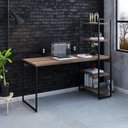 Ver imagem 7 de Escrivaninha Mesa Escritório com Estante Alta Estilo com Dynamica 04 Prateleiras 64cm Industrial Yescasa Nogal Marrom/Preta