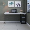 Ver imagem 1 de Escrivaninha Mesa Escritório com Estante Baixa Estilo com Dynamica 02 Prateleiras 60cm Industrial Yescasa Branco Chess E Preto