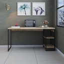 Ver imagem 1 de Escrivaninha Mesa Escritório com Estante Baixa Estilo com Dynamica 02 Prateleiras 60cm Industrial Carvalho e Est,Preta Marrom/Est.Preta