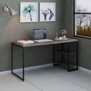 Ver imagem 7 de Escrivaninha Mesa Escritório com Estante Baixa Estilo com Dynamica 02 Prateleiras 60cm Industrial Carvalho Dark e Est,Preta Marrom/Est.Preta
